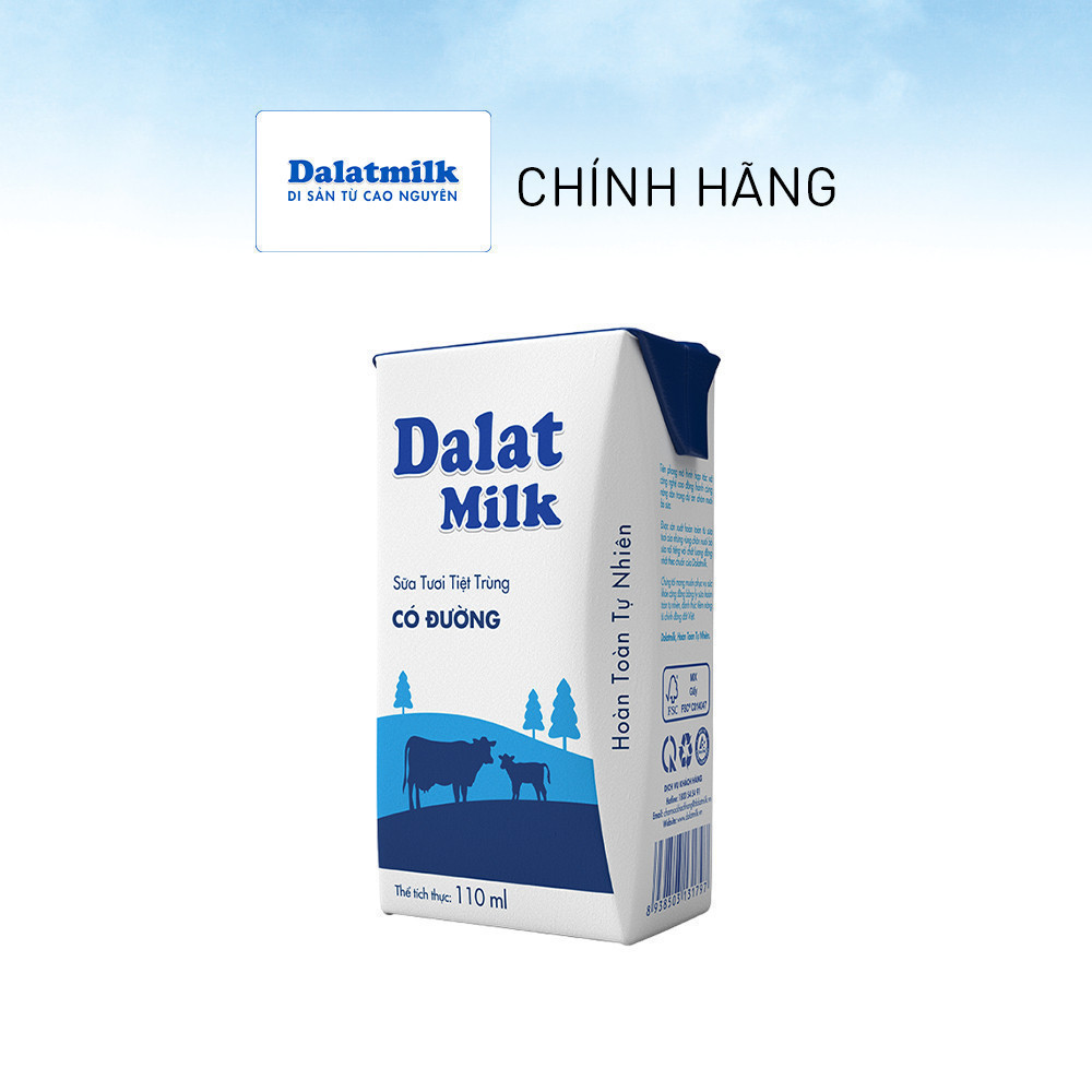 Thùng 48 hộp sữa tươi tiệt trùng Dalatmilk có đường 110 ml (110 ml x 48)