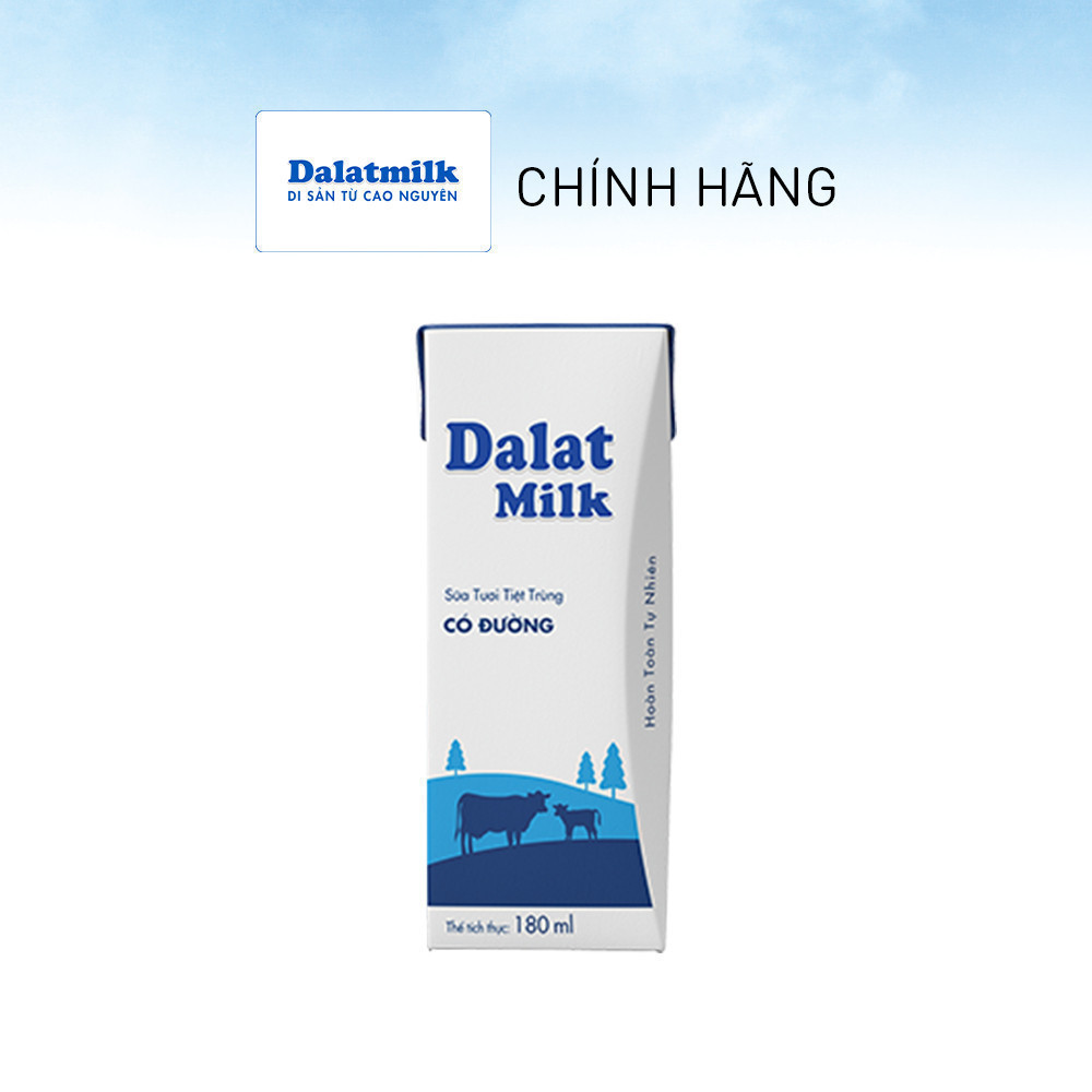 Thùng 48 hộp sữa tươi tiệt trùng  Dalatmilk có đường 180 ml (180 ml x 48)