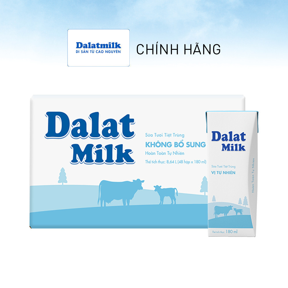 [LIVE STREAM] Thùng 48 hộp sữa tươi tiệt trùng Dalatmilk vị tự nhiên 180 ml (180 ml x 48)
