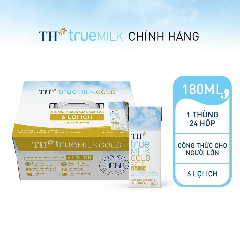 [LIVESTREAM] Thùng 24 hộp sữa tươi tiệt trùng vị tự nhiên TH true MILK GOLD dành cho người lớn tuổi 180ml