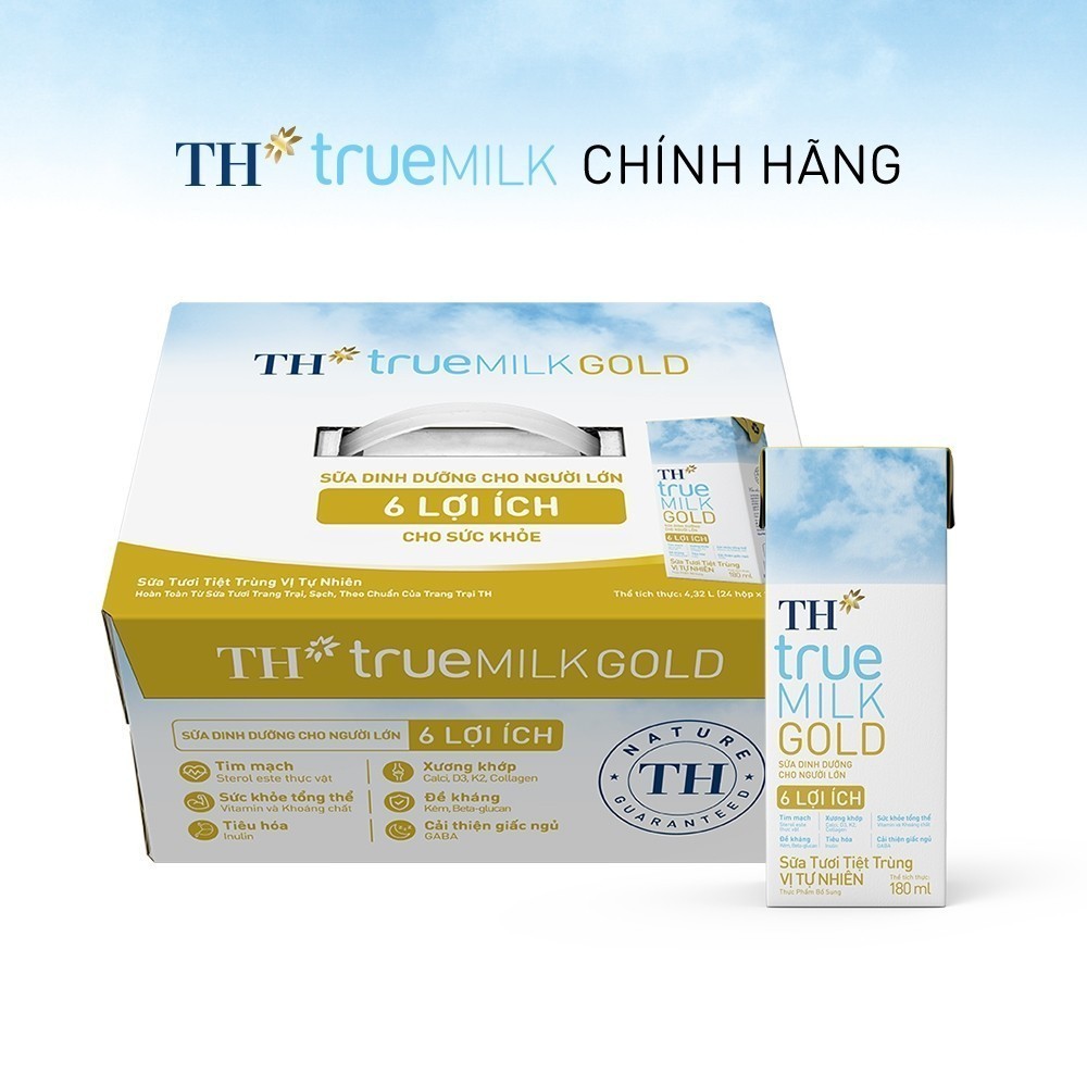 [LIVESTREAM] Thùng 24 hộp sữa tươi tiệt trùng vị tự nhiên TH true MILK GOLD dành cho người lớn tuổi 180ml