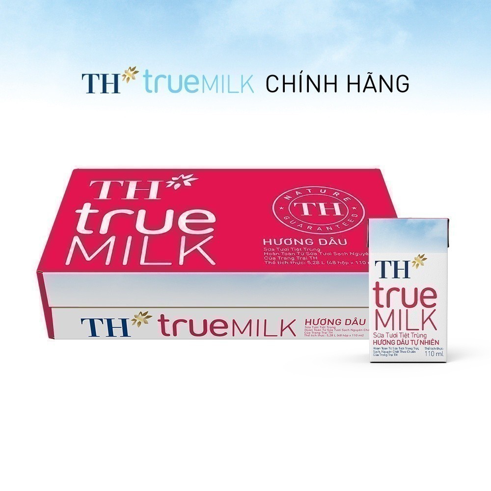 [LIVE STREAM] Thùng 48 hộp sữa tươi tiệt trùng TH true MILK hương dâu tự nhiên 110 ml (110 ml x 48)