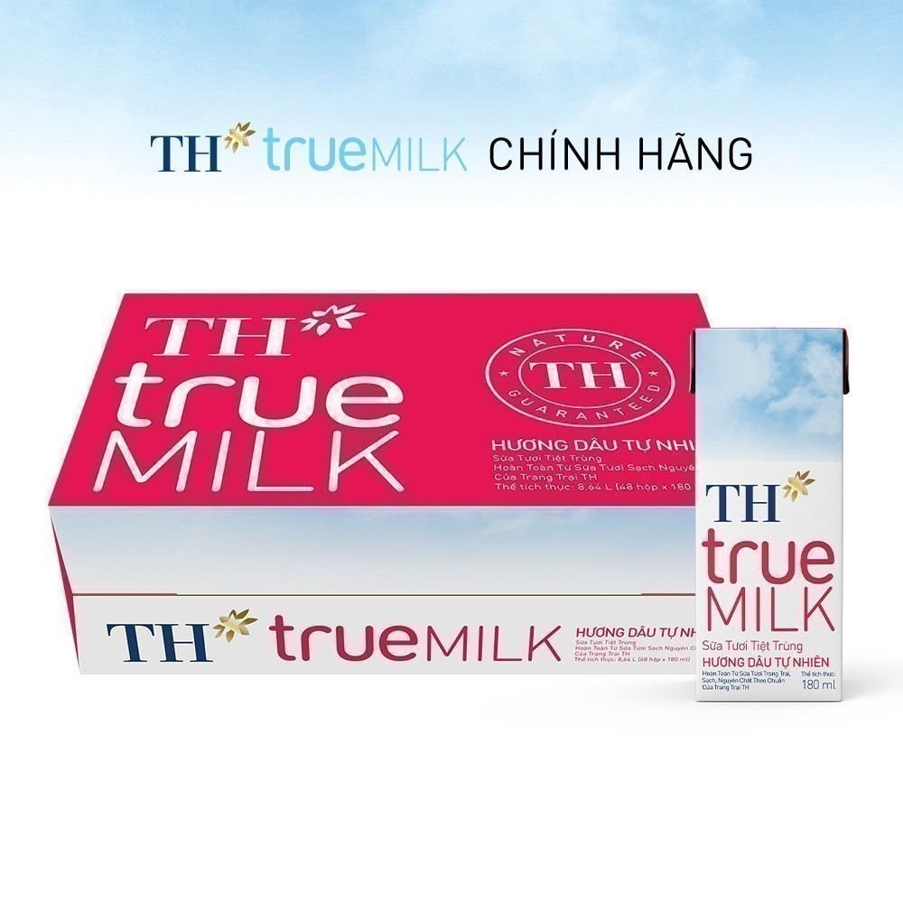 [LIVE STREAM] Thùng 48 hộp sữa tươi tiệt trùng TH true MILK hương dâu tự nhiên 180 ml (180 ml x 48)