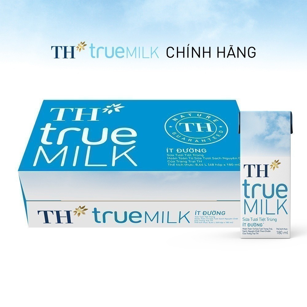 [LIVE STREAM] Thùng 48 hộp sữa tươi tiệt trùng TH true MILK ít đường 180 ml (180 ml x 48)