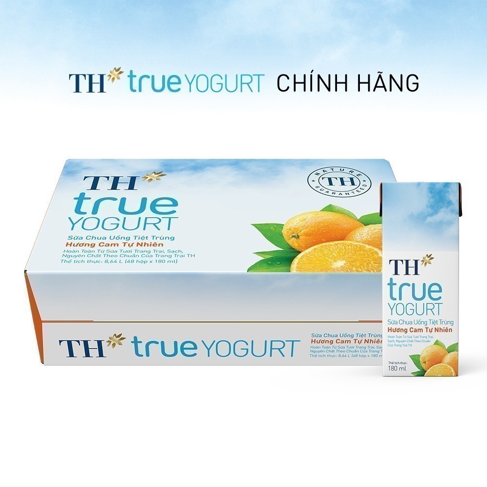 Thùng Sữa Chua Uống Tiệt Trùng TH True Yogurt milk Hương Cam 180ml (48 Hộp)