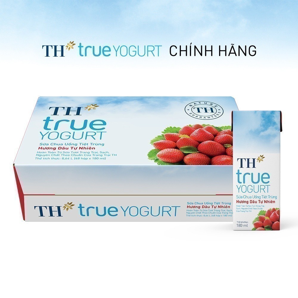 Thùng Sữa Chua Uống Tiệt Trùng Hương Dâu TH True Yogurt milk 180ml (48 Hộp)