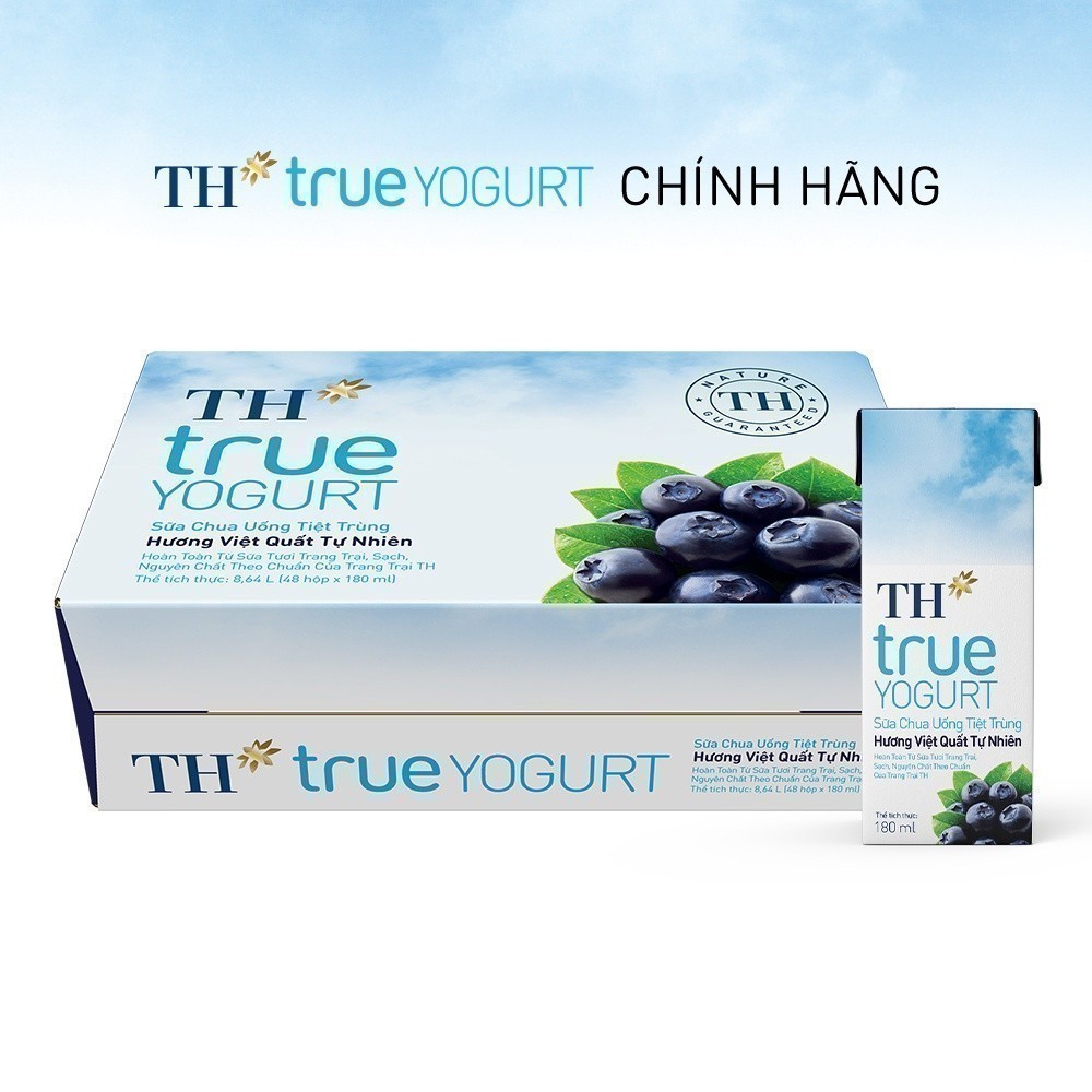 Thùng Sữa Chua Uống Tiệt Trùng Hương Việt Quất TH True Yogurt milk 180ml (48 Hộp)