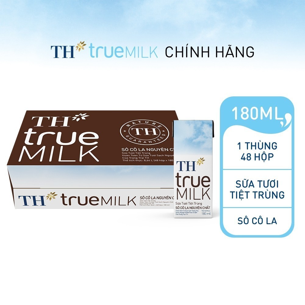 [LIVE STREAM] Thùng 48 hộp sữa tươi tiệt trùng TH true MILK sôcôla nguyên chất 180 ml (180 ml x 48)