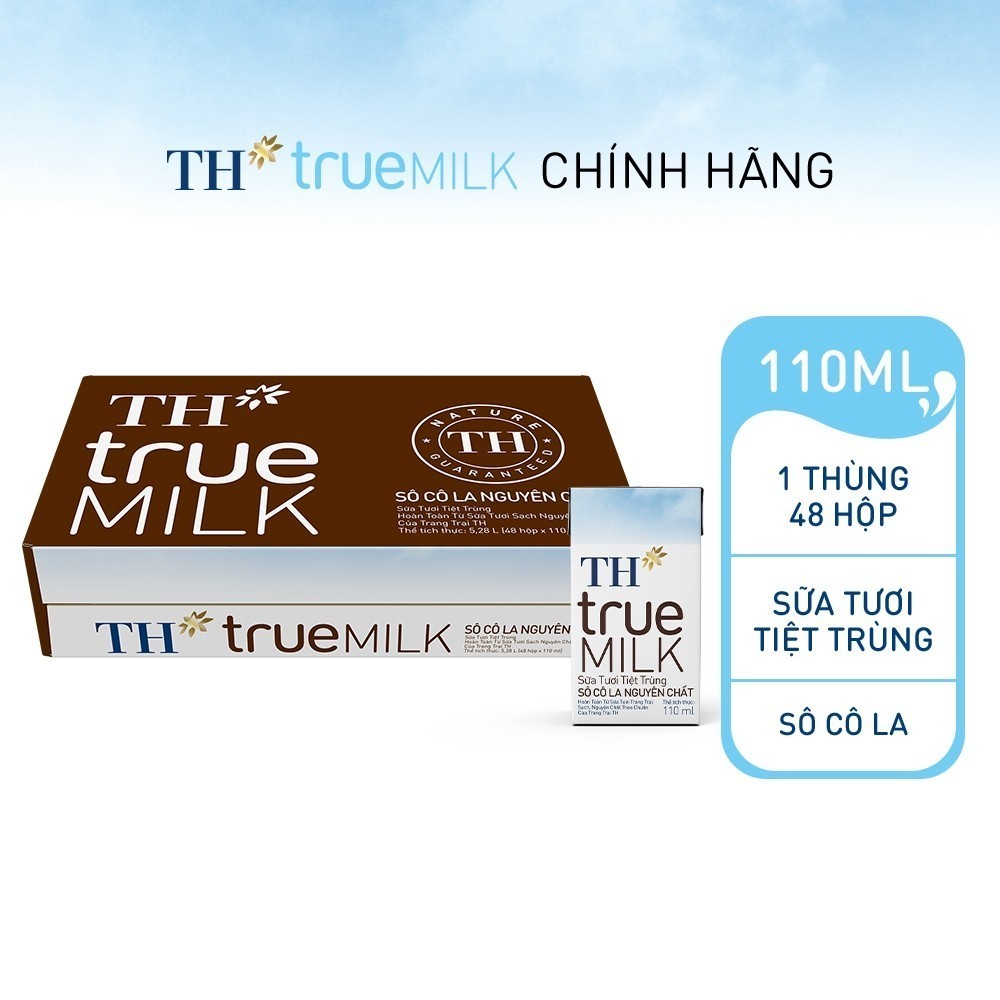 [LIVE STREAM] Thùng 48 hộp sữa tươi tiệt trùng TH true MILK sôcôla nguyên chất 110 ml (110 ml x 48)