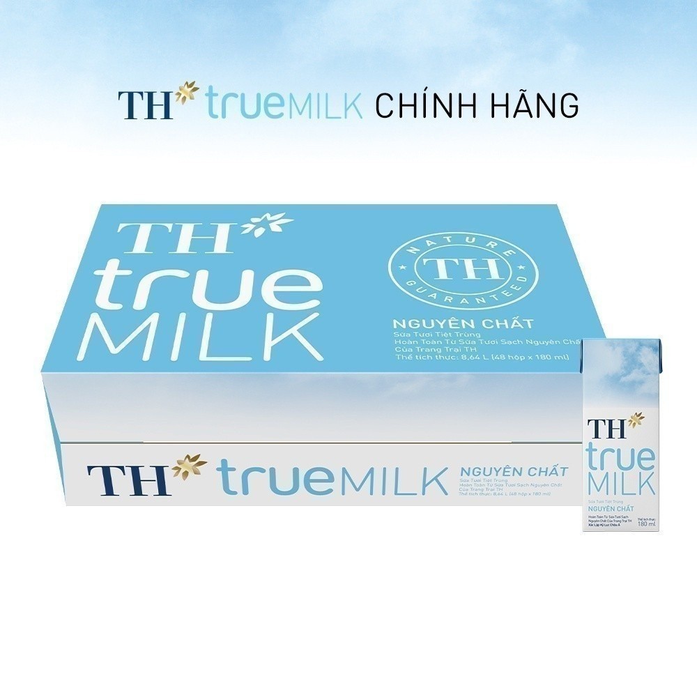 [LIVE STREAM] Thùng 48 hộp sữa tươi tiệt trùng TH true MILK nguyên chất 180 ml (180 ml x 48)