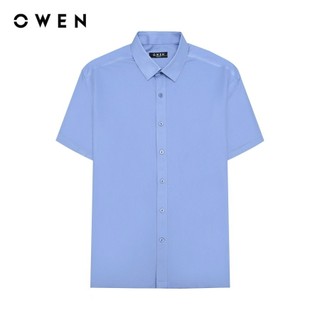 OWEN - Áo sơ mi ngắn tay Body Fit AB240608N màu Xanh nhạt chất liệu Polyester