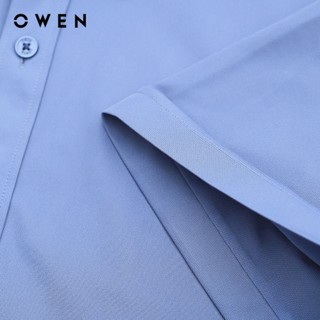 OWEN - Áo sơ mi ngắn tay Body Fit AB240608N màu Xanh nhạt chất liệu Polyester