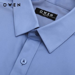 OWEN - Áo sơ mi ngắn tay Body Fit AB240608N màu Xanh nhạt chất liệu Polyester