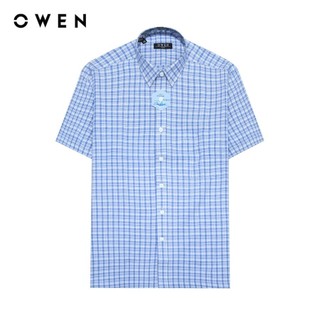 OWEN - Áo sơ mi ngắn tay Body Fit AB240655NT màu Xanh nhạt chất liệu Polyester Nano