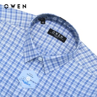OWEN - Áo sơ mi ngắn tay Body Fit AB240655NT màu Xanh nhạt chất liệu Polyester Nano