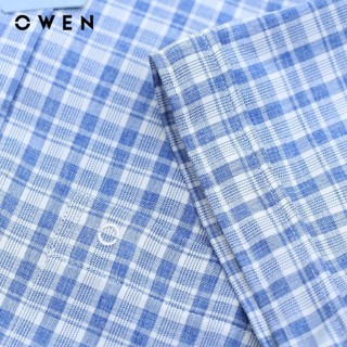 OWEN - Áo sơ mi ngắn tay Body Fit AB240655NT màu Xanh nhạt chất liệu Polyester Nano