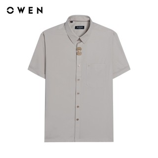OWEN - Áo sơ mi ngắn tay Body Fit AB240714NT màu Be chất liệu Viscose (From bamboo) - Polyester - Spandex