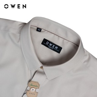 OWEN - Áo sơ mi ngắn tay Body Fit AB240714NT màu Be chất liệu Viscose (From bamboo) - Polyester - Spandex
