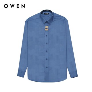 OWEN - Áo sơ mi dài tay Slim Fit AS240523D màu Xanh đậm chất liệu Bamboo