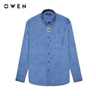 OWEN - Áo sơ mi dài tay Regularfit AR240519DT màu Xanh đậm chất liệu Bamboo