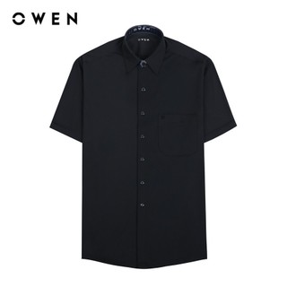 OWEN - Áo sơ mi ngắn tay Regular Fit AR230343NT màu Đen chất liệu Bamboo-Polyester