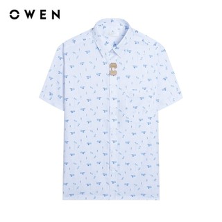 OWEN - Áo sơ mi ngắn tay Body Fit AB240687NT màu Trắng chất liệu Modal - Polyester - Spandex