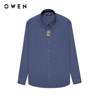 OWEN - Áo sơ mi dài tay Slim Fit AS240535D màu Xanh tím than chất liệu Polyester-Viscose-Spandex