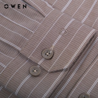 OWEN - Áo sơ mi dài tay Slim Fit AS230620D màu Nâu chất liệu Spandex