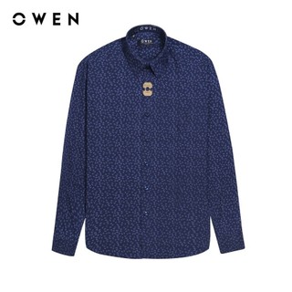 OWEN - Áo sơ mi dài tay Slim Fit AS230677D màu Navy chất liệu Bamboo