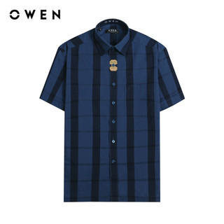 OWEN - Áo sơ mi ngắn tay Body Fit AB230091NT màu Navy chất liệu Bamboo
