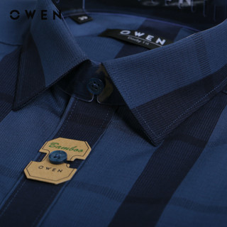 OWEN - Áo sơ mi ngắn tay Body Fit AB230091NT màu Navy chất liệu Bamboo