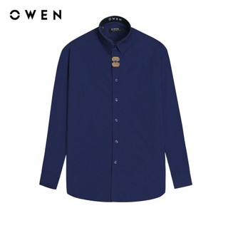 OWEN - Áo sơ mi dài tay Regular Fit AR230198D màu Navy chất liệu Bamboo