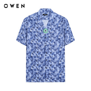 OWEN - Áo sơ mi ngắn tay Relax Fit AE230066N màu Navy chất liệu Viscose-Polyester