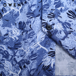 OWEN - Áo sơ mi ngắn tay Relax Fit AE230066N màu Navy chất liệu Viscose-Polyester