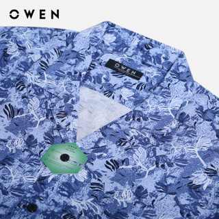 OWEN - Áo sơ mi ngắn tay Relax Fit AE230066N màu Navy chất liệu Viscose-Polyester