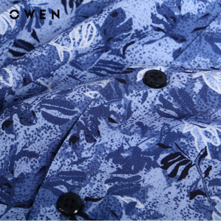 OWEN - Áo sơ mi ngắn tay Relax Fit AE230066N màu Navy chất liệu Viscose-Polyester