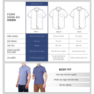 OWEN - Áo sơ mi ngắn tay Body Fit AB230755NT màu Xanh rêu chất liệu 100% Cafe