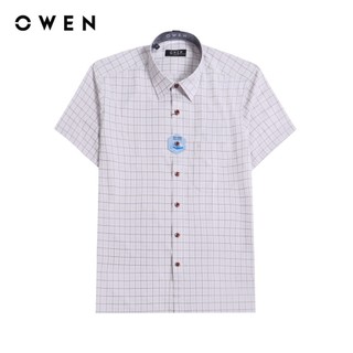 OWEN - Áo sơ mi ngắn tay Body Fit BA220803NT màu Nâu chất liệu Nano