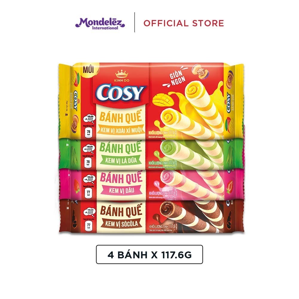Ảnh [BAO BÌ GIAO NGẪU NHIÊN] Combo 4 Bánh Quế Cosy 4 Vị (Socola, Xoài Xí Muội, Lá Dứa, Dâu) 1