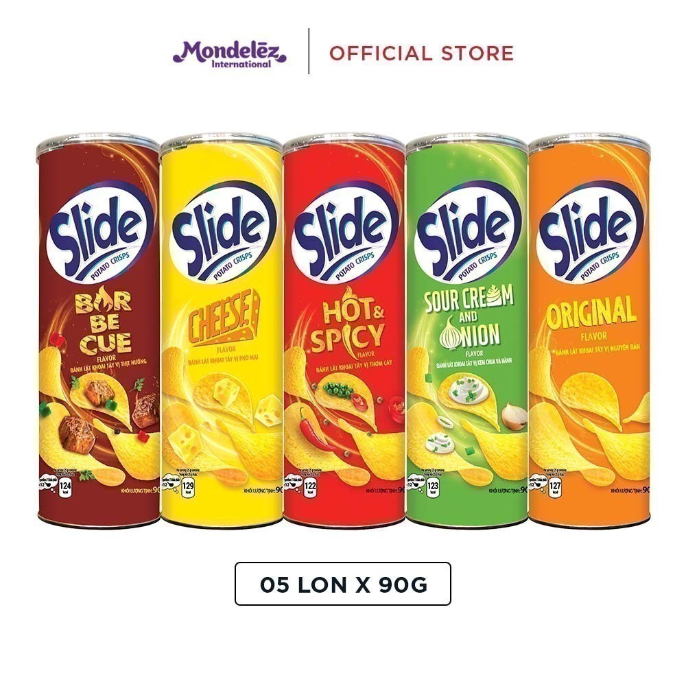 Ảnh Bánh Lát Snack Khoai Tây Slide Vị Ngẫu Nhiên, Combo 5 Lon x 90g 1