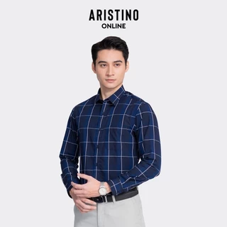 ARISTINO Áo sơ mi nam dài tay màu xanh than kẻ trắng nhã nhặn, thanh lịch - ALS15002