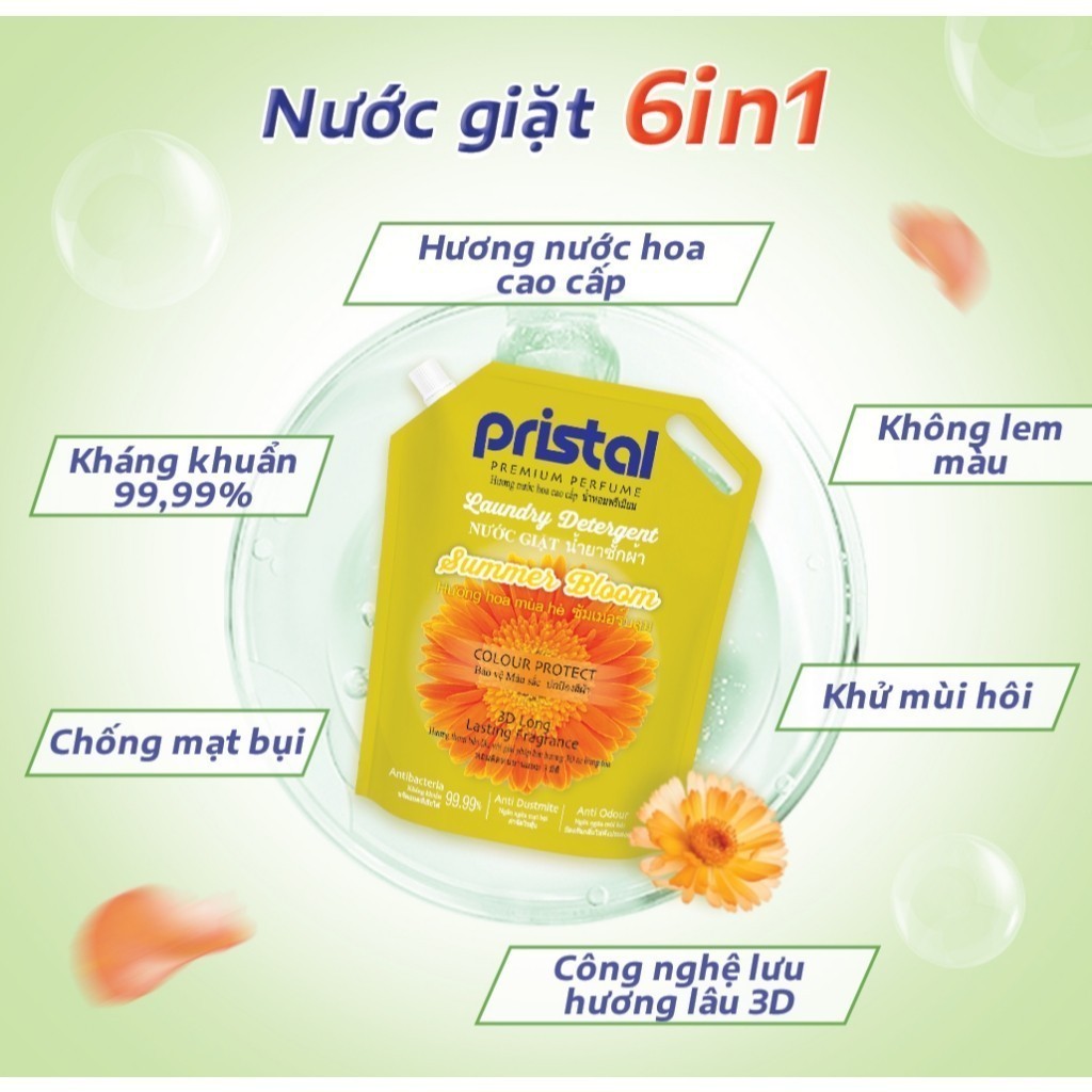 Ảnh Combo 4 nước giặt sinh học Pristal 6in1 hương Lavender, hoa mùa hạ, túi 2L nước giặt quần áo, an toàn cho da em bé 1