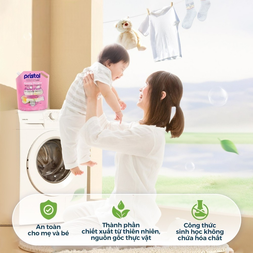 Ảnh Bột giặt sinh học Pristal giữ màu, túi 2,3kg bột giặt quần áo không phải màu an toàn cho da em bé 4