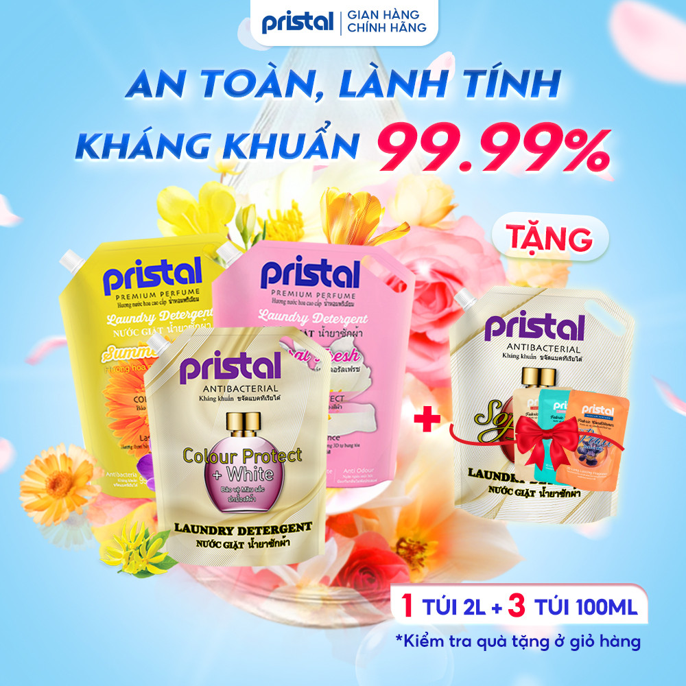 Ảnh Nước giặt sinh học Pristal lưu hương thơm cực lâu, túi 2L nước giặt quần áo an toàn cho da em bé 1