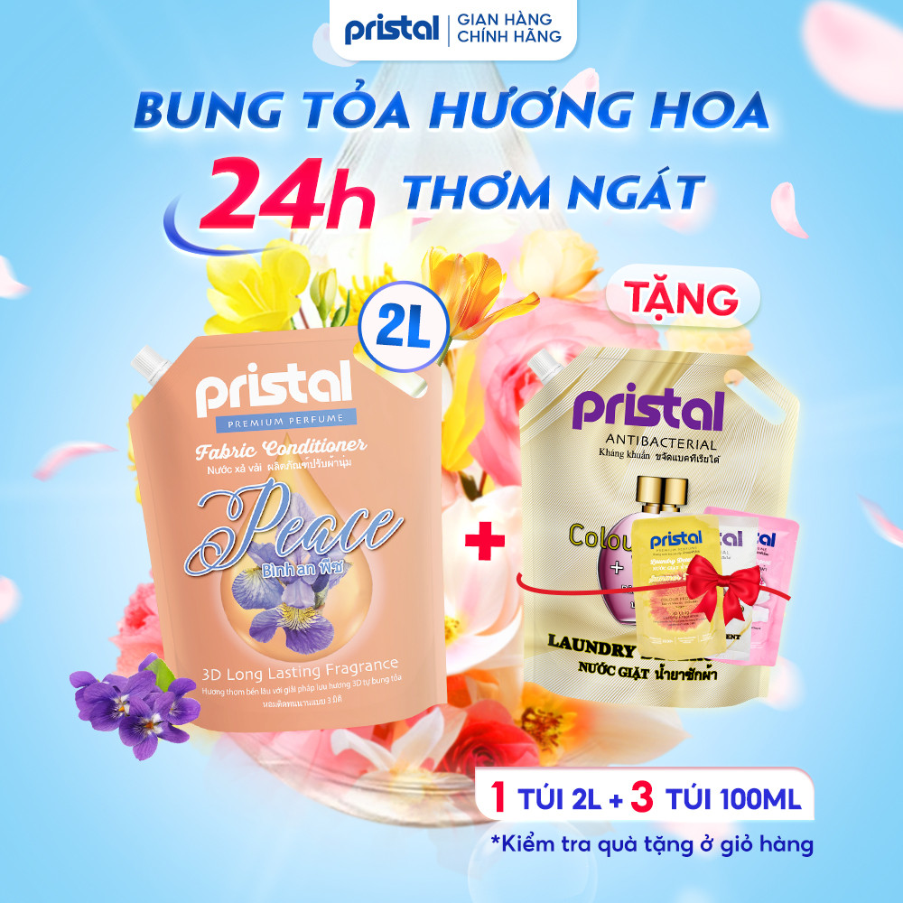 Ảnh Nước xả vải sinh học Pristal Peace hương hoa violet, nước xả 2L lưu hương thơm cực lâu an toàn cho da em bé 1