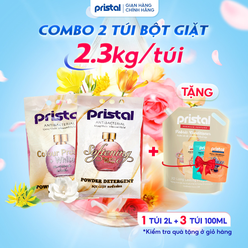 Ảnh Combo 2 bột giặt sinh học Pristal giữ màu, làm mềm vải, túi 2.3kg bột giặt quần áo không phai màu an toàn cho da em bé 1