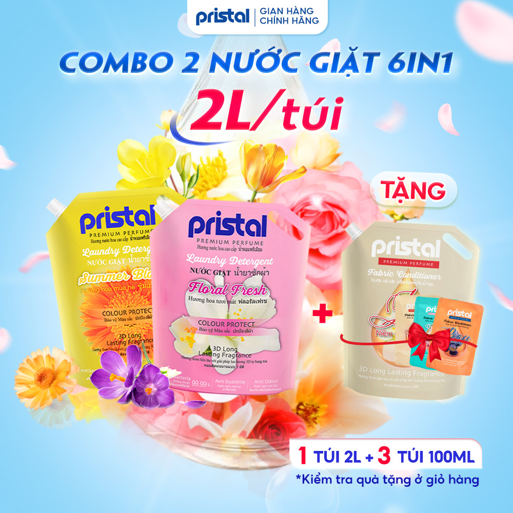 Ảnh Combo 2 nước giặt sinh học 6in1 Pristal hương lavender, hương mùa hạ, túi 2L nước giặt quần áo an toàn cho da em bé 1