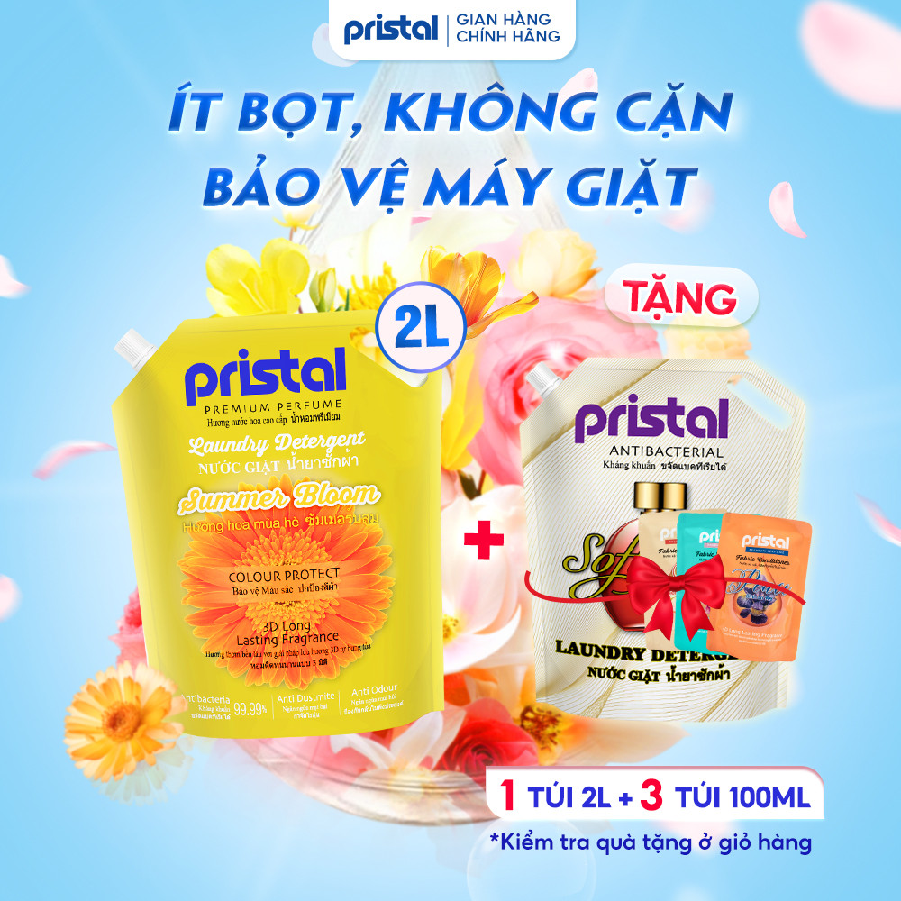 Ảnh Nước giặt sinh học 6in1 Pristal Summer Bloom thơm lâu, túi 2L nước giặt quần áo, an toàn cho da em bé 1