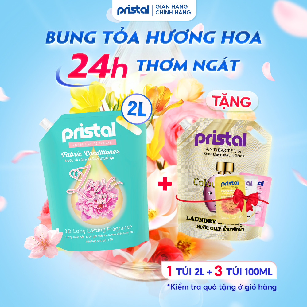 Ảnh Nước xả vải sinh học Pristal Love hương hoa đào, nước xả 2L lưu hương thơm cực lâu an toàn cho da em bé 1