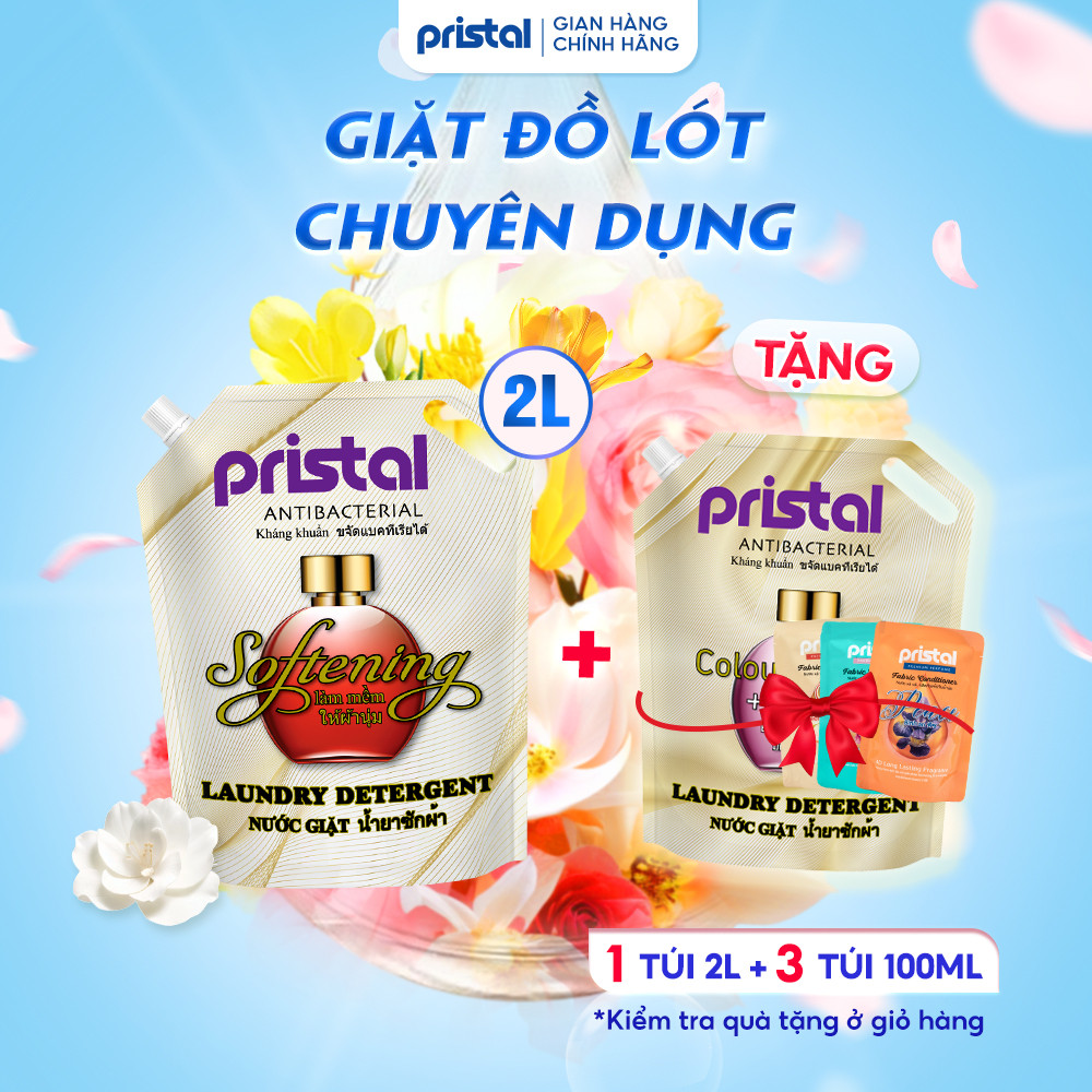 Ảnh Nước giặt đồ lót sinh học chuyên dụng Pristal làm mềm vải, túi 2L nước giặt quần áo nhẹ dịu an toàn cho da em bé 1